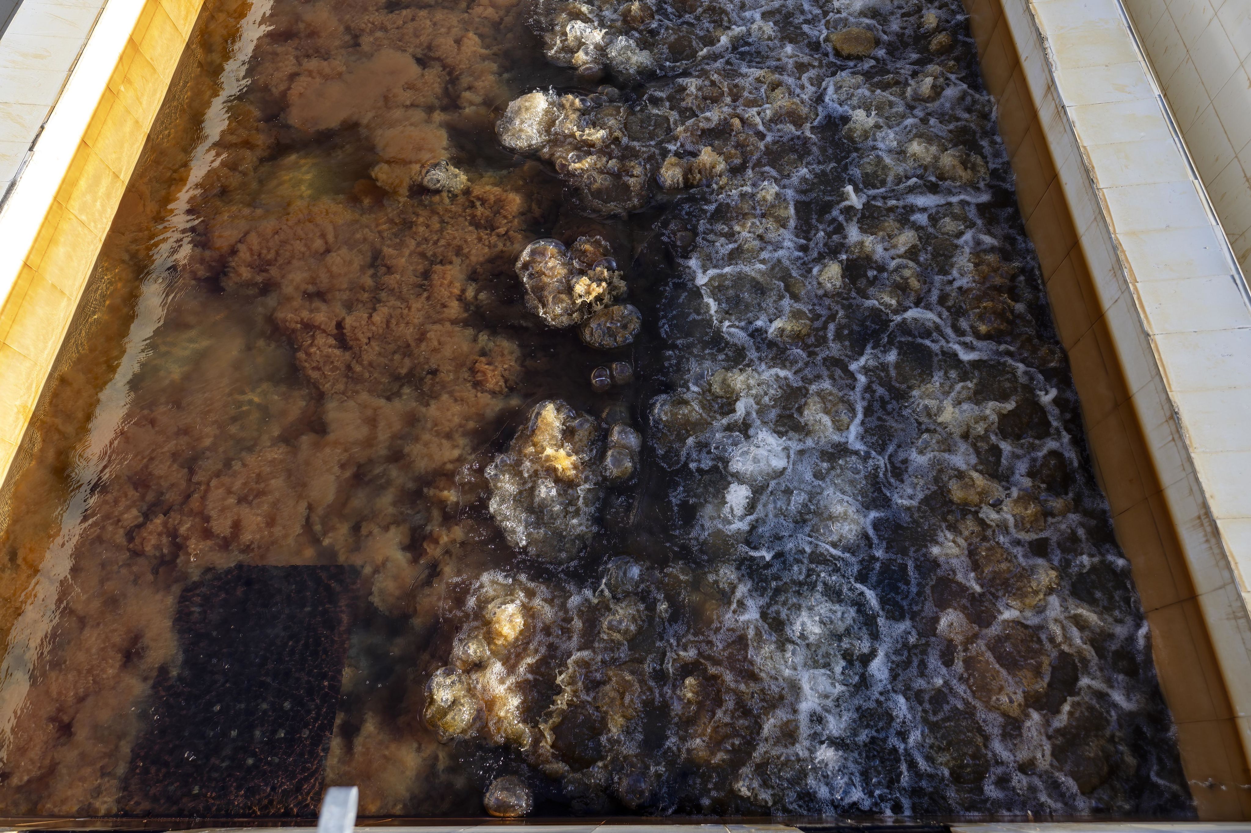 L'eau est filtrée à travers trois types de sable.